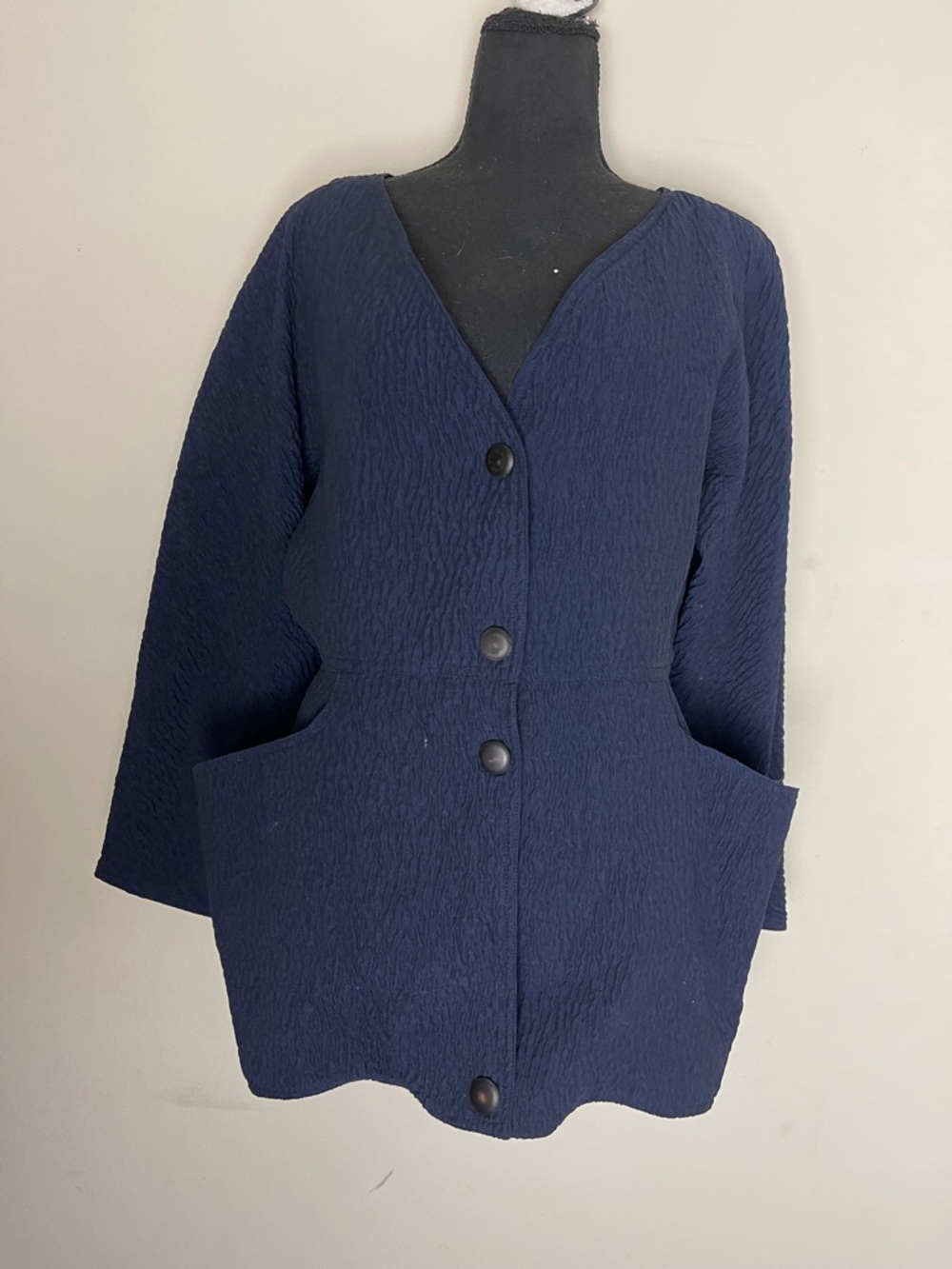 Anne Marie Navy Textured Button-Front Jacket